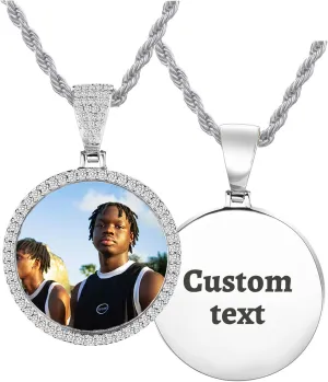 Custom Oversized Large Round Picture Necklace Personalized Photo with Cubic Zirconia - Large Picture Pendant Necklace - Iced Out Necklce for Men