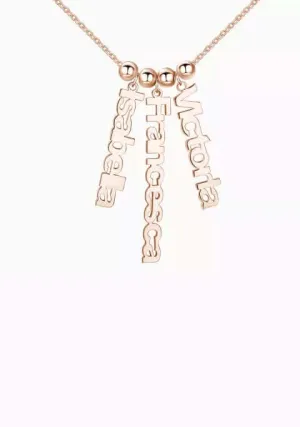 Customize Personalized Vertical 3 Name Necklace Rose Gold Plated Silver