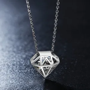 Cute Hollow Diamond-shaped Round Cut Clear CZ Diamond Necklace White Gold Plated Gros Collier Femme Jewellery
