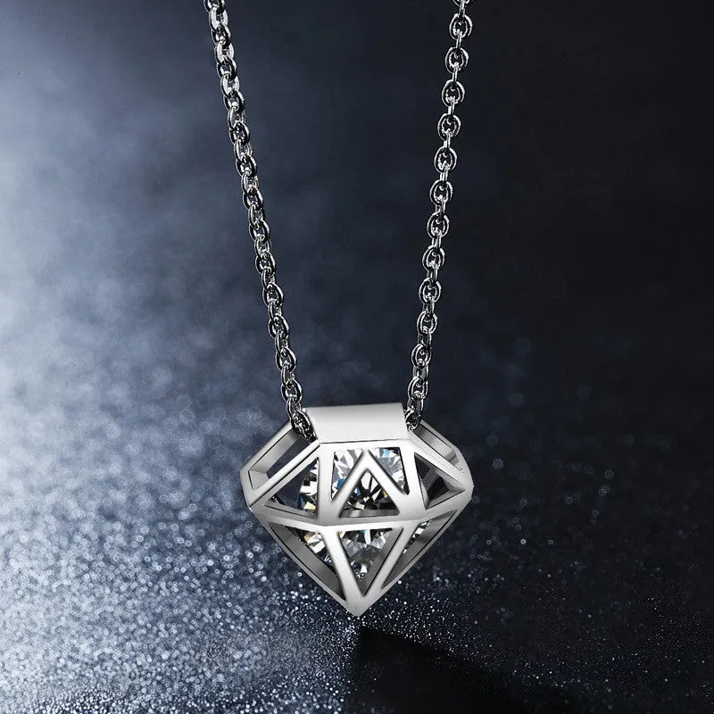 Cute Hollow Diamond-shaped Round Cut Clear CZ Diamond Necklace White Gold Plated Gros Collier Femme Jewellery