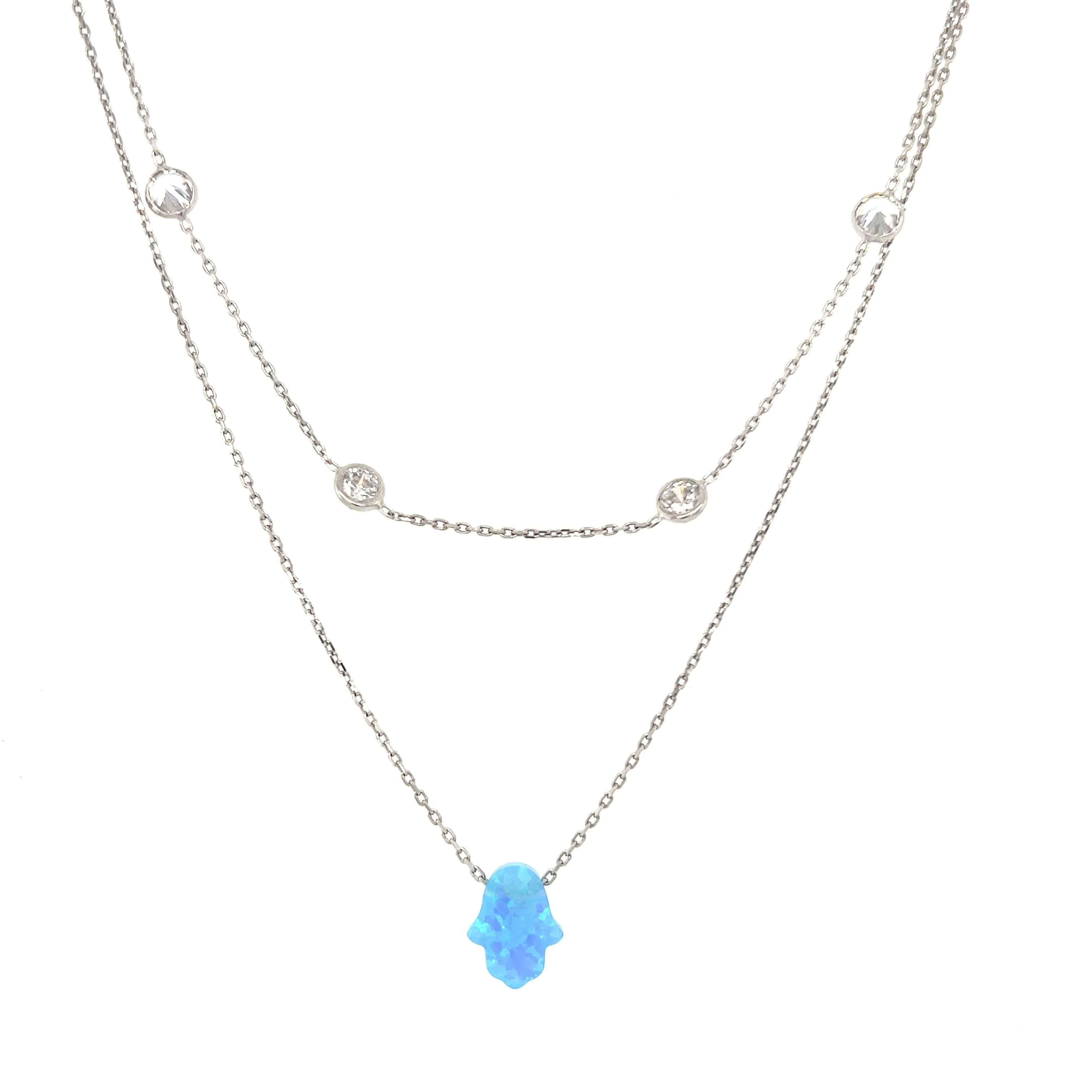 Double Necklace Hamsa and Bezel Chain