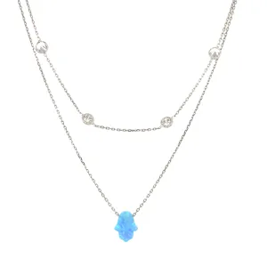 Double Necklace Hamsa and Bezel Chain