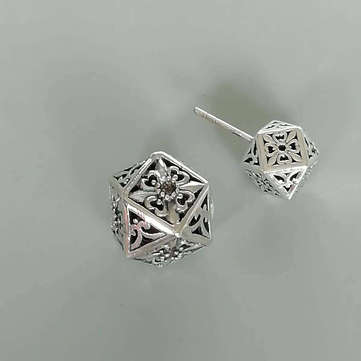 Double sided sterling silver Karen tribe earrings | Filigree cube studs | Double studs | Ethnic jewelry | E1112