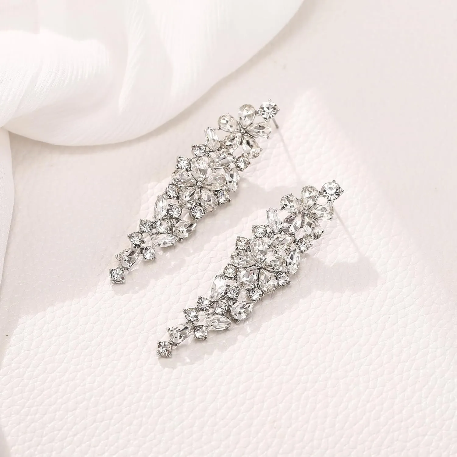 EleQueen Sparkle Marquise Rhinestone Crystal Statement Dangle Earrings for Women, Art Deco Prom Chandelier Jewelry for Wedding Bridal