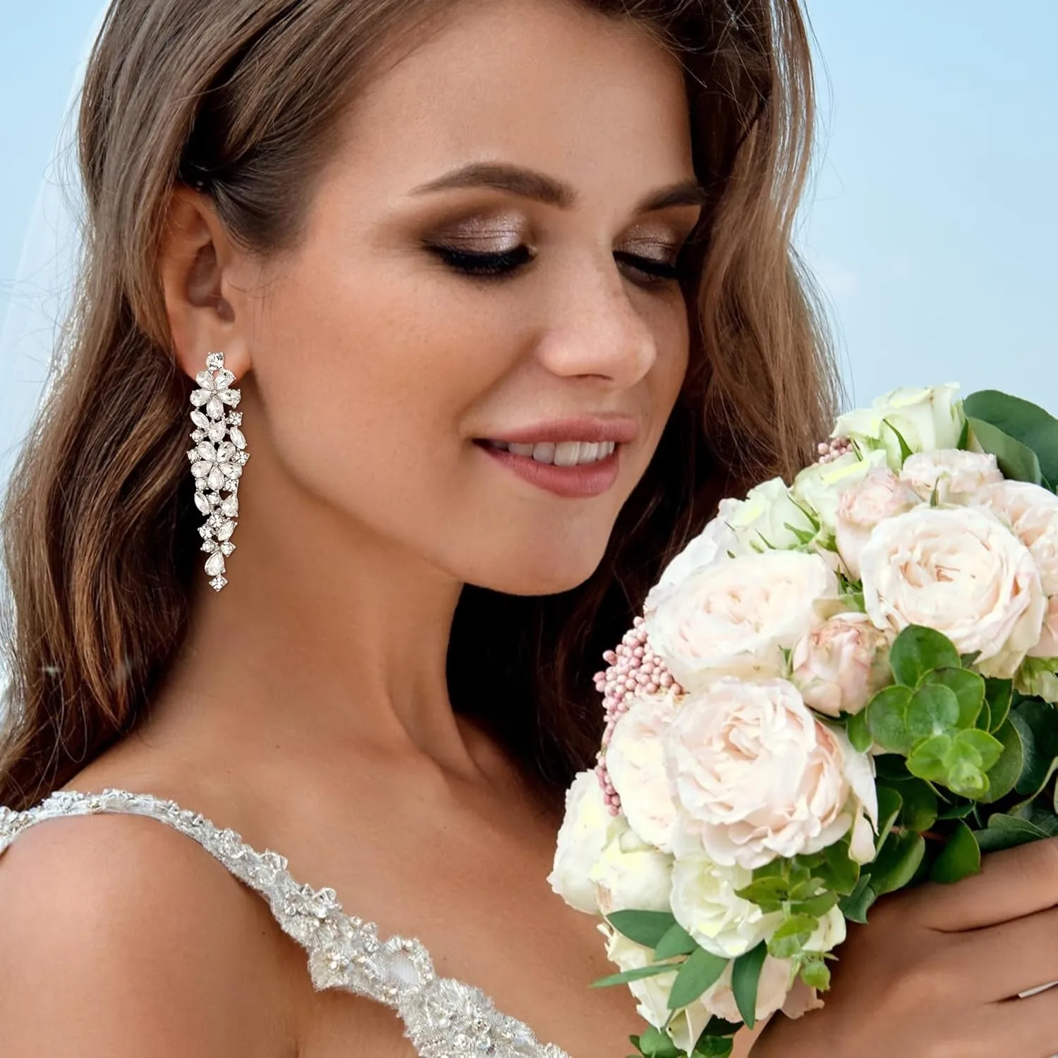 EleQueen Sparkle Marquise Rhinestone Crystal Statement Dangle Earrings for Women, Art Deco Prom Chandelier Jewelry for Wedding Bridal