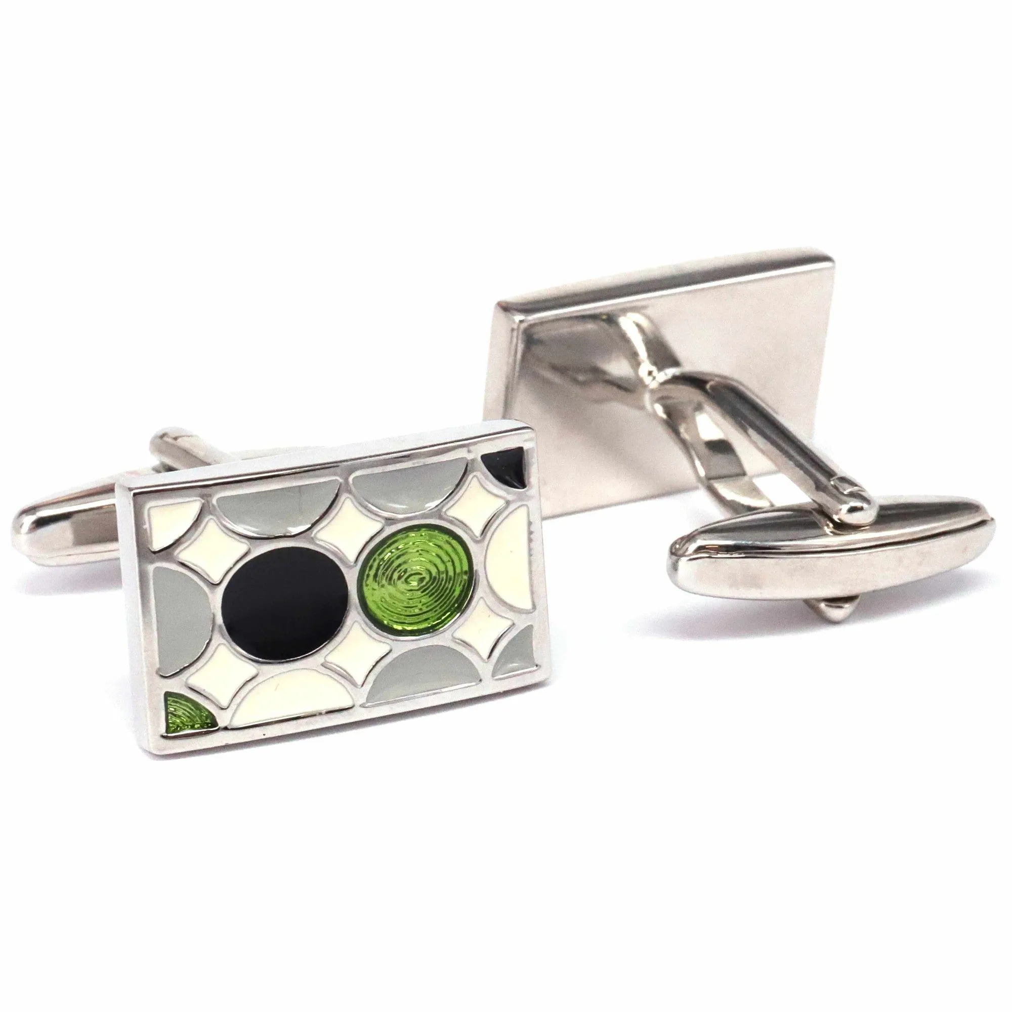 Enamal Cufflinks Black, Neon Green, white and Grey