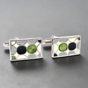Enamal Cufflinks Black, Neon Green, white and Grey
