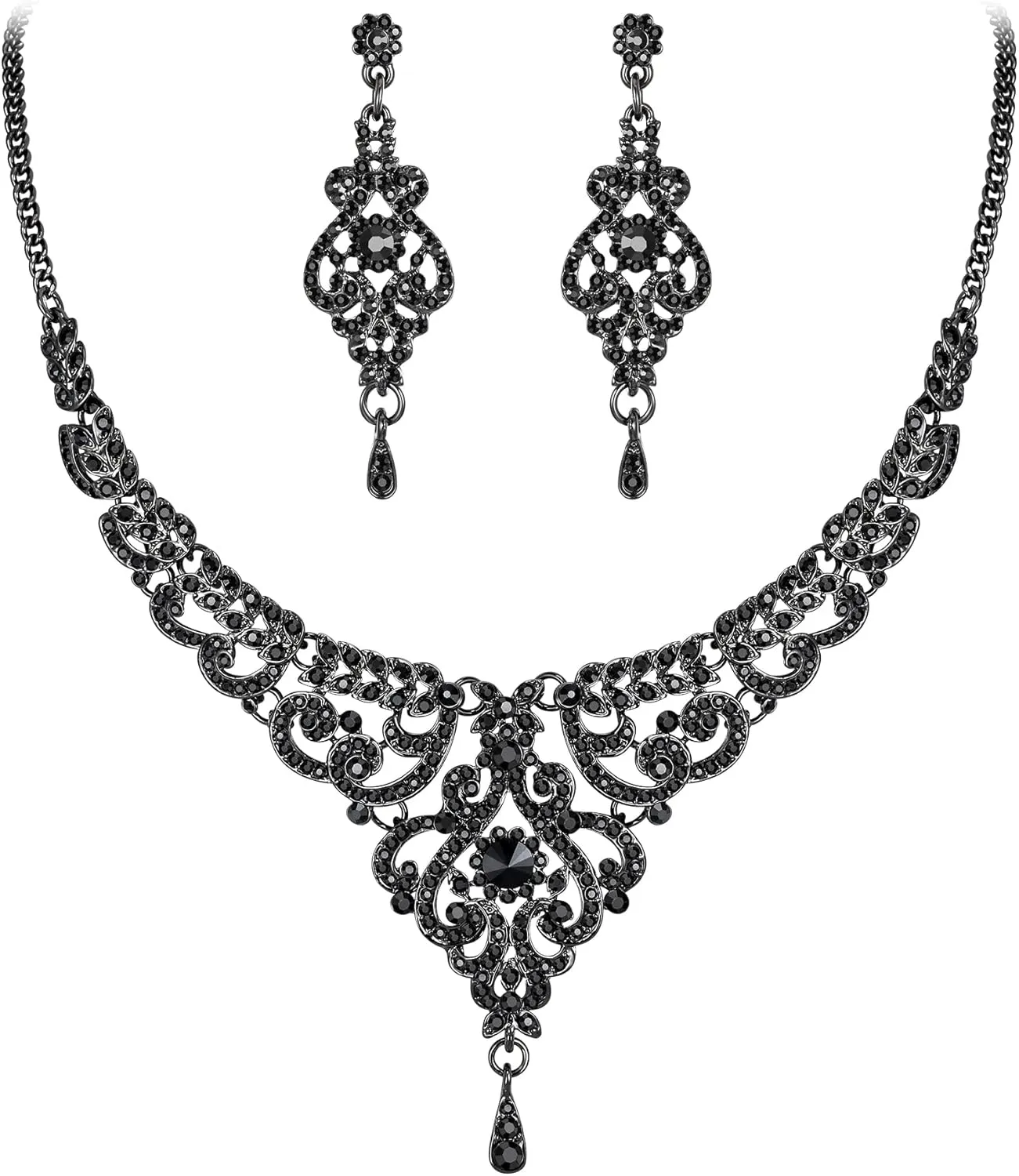 EVER FAITH Women's Austrian Crystal Art Deco Bridal Vase Flower Necklace Earrings Set