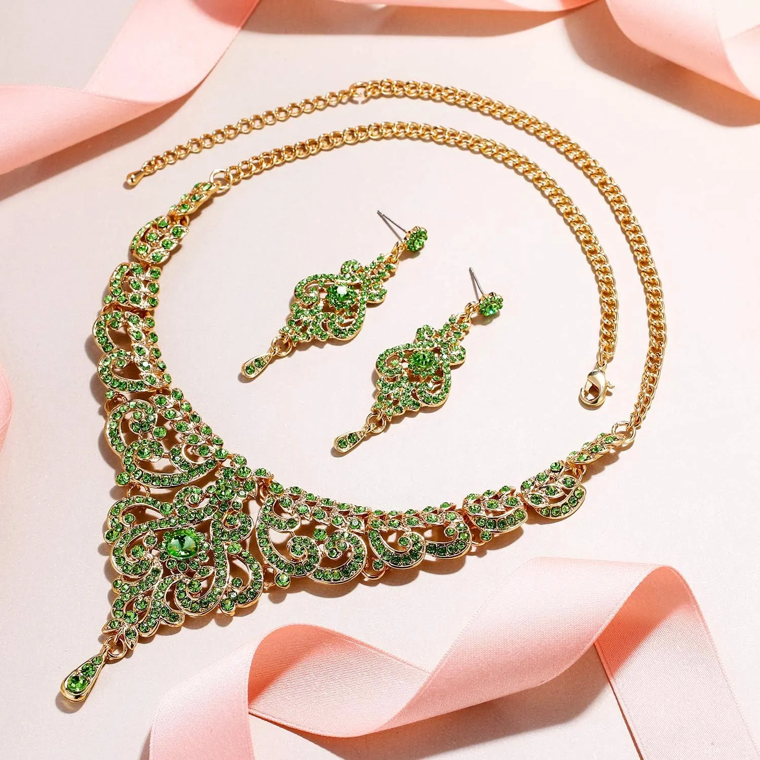 EVER FAITH Women's Austrian Crystal Art Deco Bridal Vase Flower Necklace Earrings Set