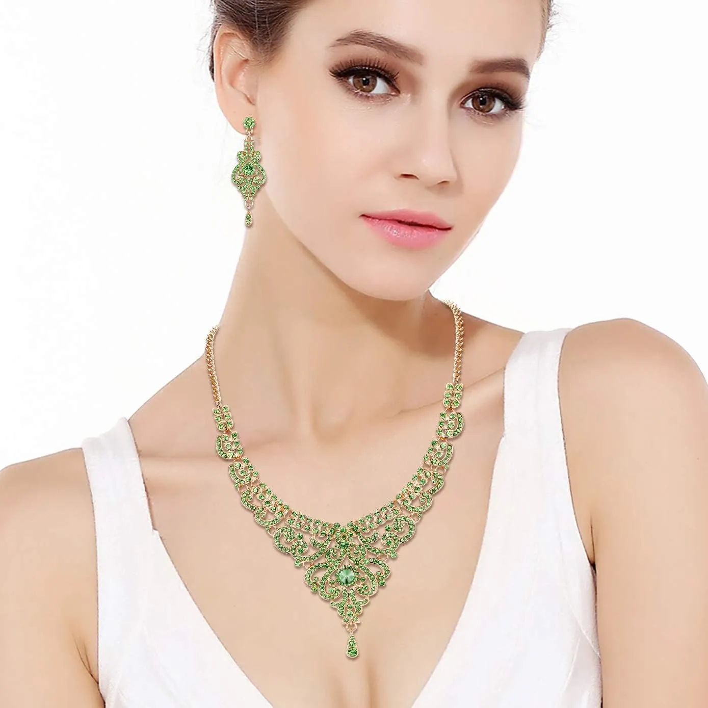 EVER FAITH Women's Austrian Crystal Art Deco Bridal Vase Flower Necklace Earrings Set
