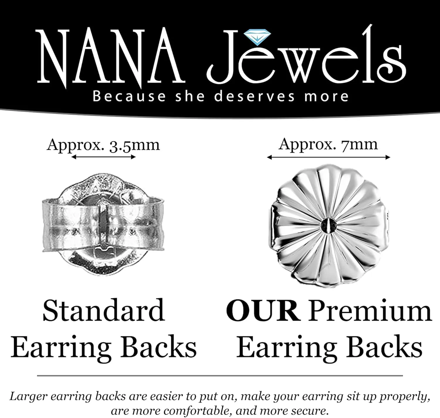 Extra-Large Hypoallergenic Earring Backs-7mm-8.2mm(3 Pairs)-Secure & Comfortable Replacement for Earrings