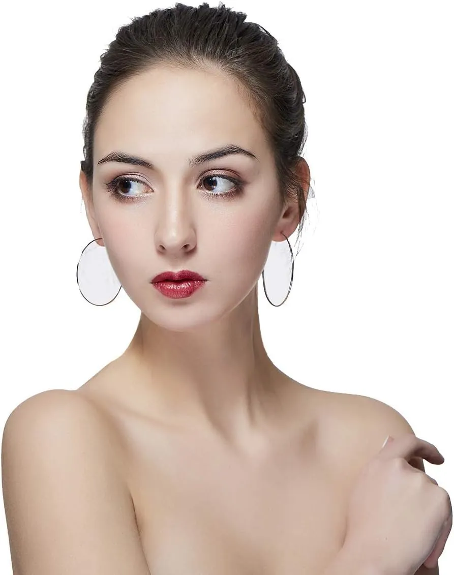 Extra Large Non Pierced Earrings for Women Men - Big Round Circle Clip On Huggie Hoop Earrings Hypoallergenic