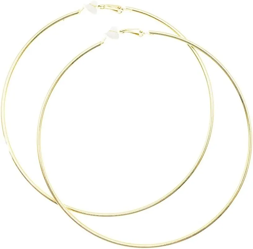 Extra Large Non Pierced Earrings for Women Men - Big Round Circle Clip On Huggie Hoop Earrings Hypoallergenic