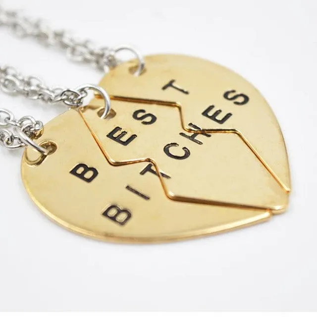 fashion "best bitches for you" pendant necklace for best friends sterling silver&golden chain necklace vintage women necklace