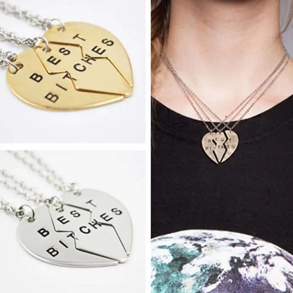 fashion "best bitches for you" pendant necklace for best friends sterling silver&golden chain necklace vintage women necklace
