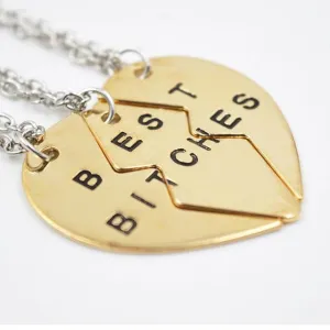 fashion "best bitches for you" pendant necklace for best friends sterling silver&golden chain necklace vintage women necklace