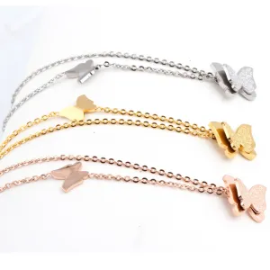 Fashion vintage rose gold plated stainless steel butterfly necklace dull polish Statement necklace for women