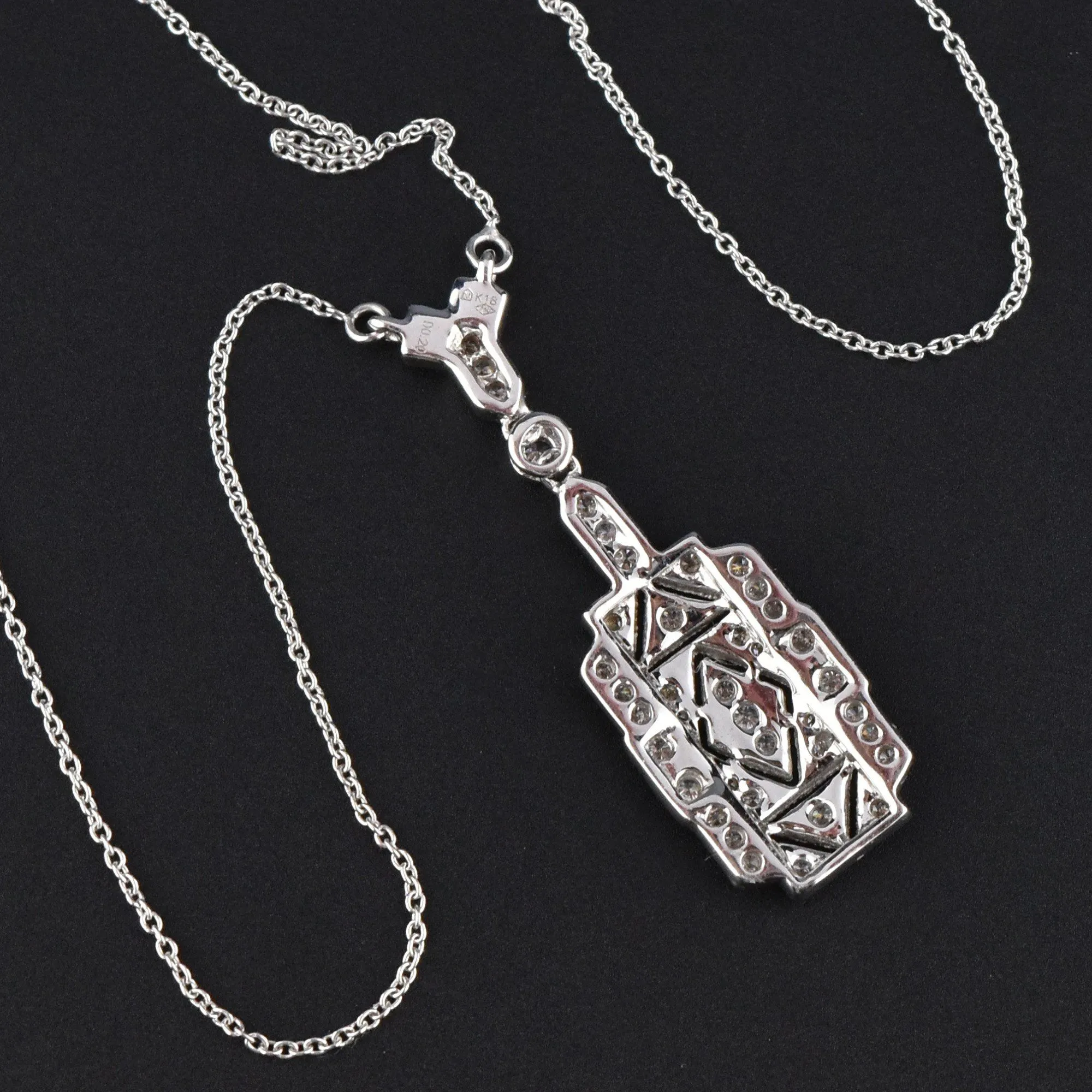Fine 18K White Gold Art Deco Design Diamond Necklace