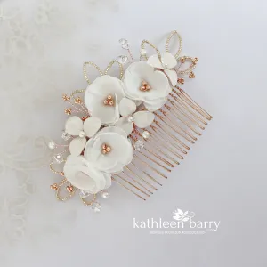 Flower wedding Hair Comb hairpiece  - veil comb - Rose gold, gold or silver - flower colors oprions available