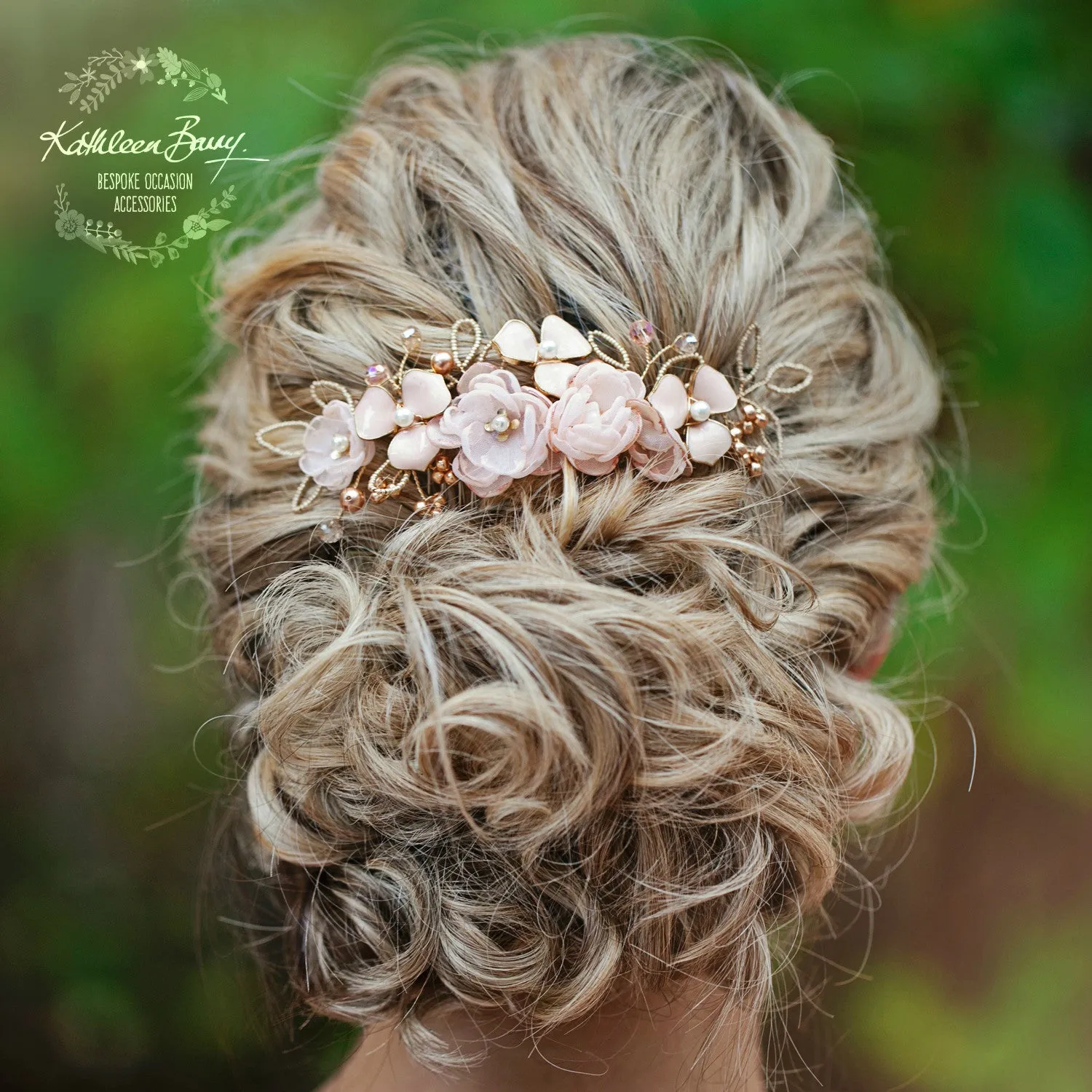 Flower wedding Hair Comb hairpiece  - veil comb - Rose gold, gold or silver - flower colors oprions available