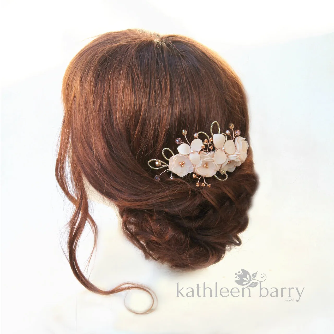 Flower wedding Hair Comb hairpiece  - veil comb - Rose gold, gold or silver - flower colors oprions available