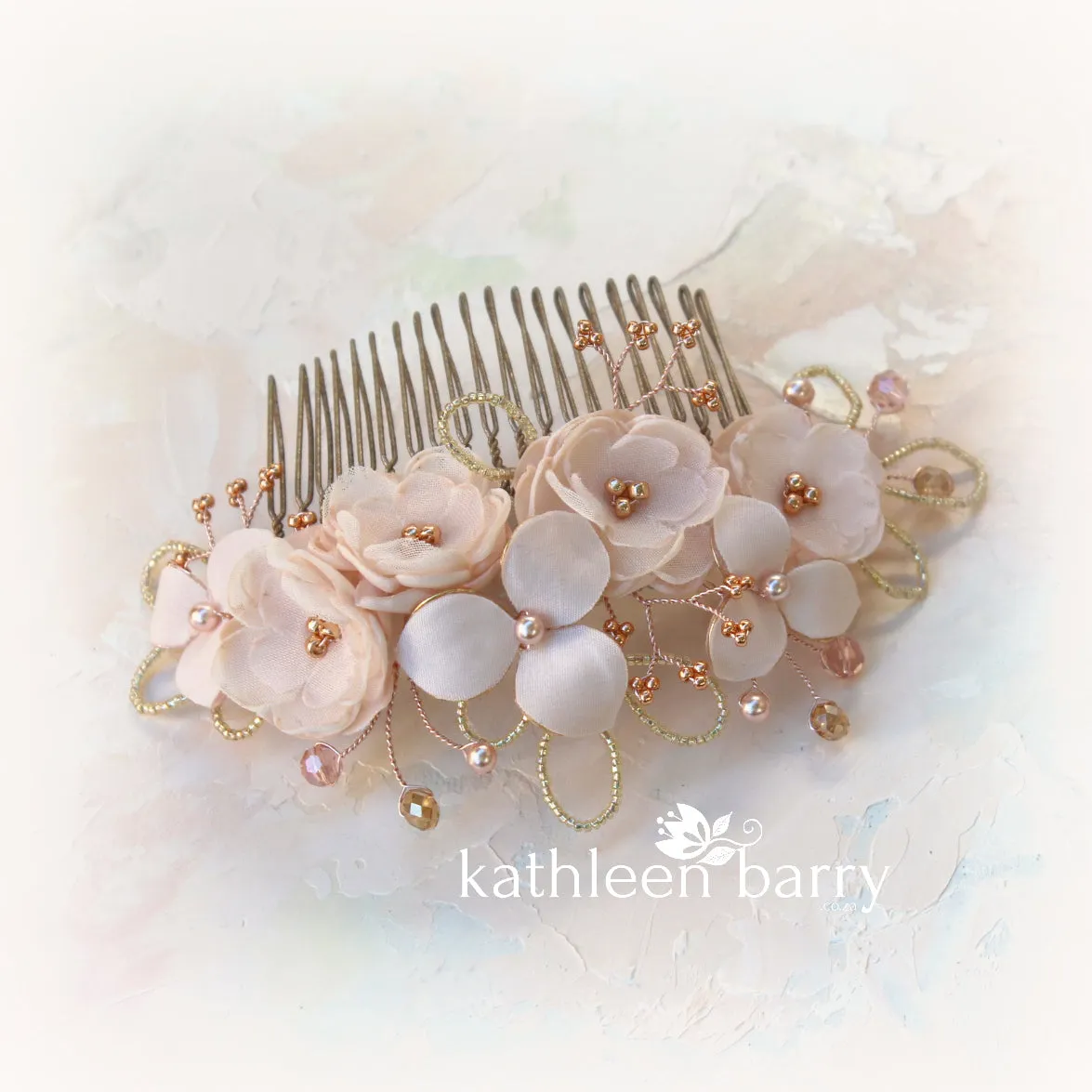 Flower wedding Hair Comb hairpiece  - veil comb - Rose gold, gold or silver - flower colors oprions available