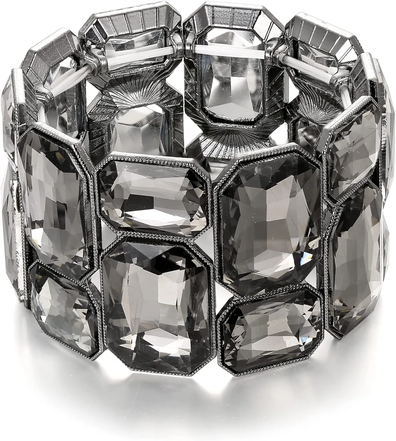 Flyonce Rhinestone Crystal Art Deco 2 Layerd Elastic Stretch Bracelet for Women
