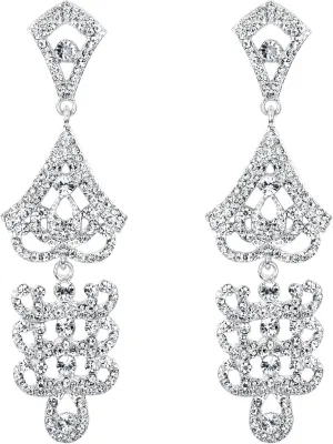 Flyonce Women's Vintage Style Art Deco Wedding Bridal Crystal Chandelier Dangle Earrings