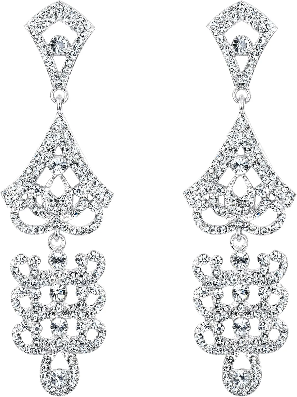 Flyonce Women's Vintage Style Art Deco Wedding Bridal Crystal Chandelier Dangle Earrings