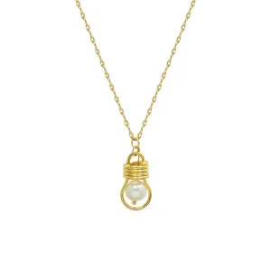 French Instagram Style Light Bulb Pendant Necklace with Collarbone Chain and Imitation Pearl Detail