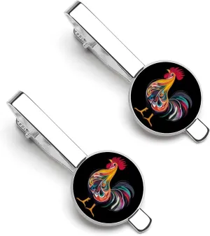 Funny Chicken Rooster Men's Tie Clip Tie Bar Round Tie Clasp Classic Tie Tack Pins Jewelry Accessories