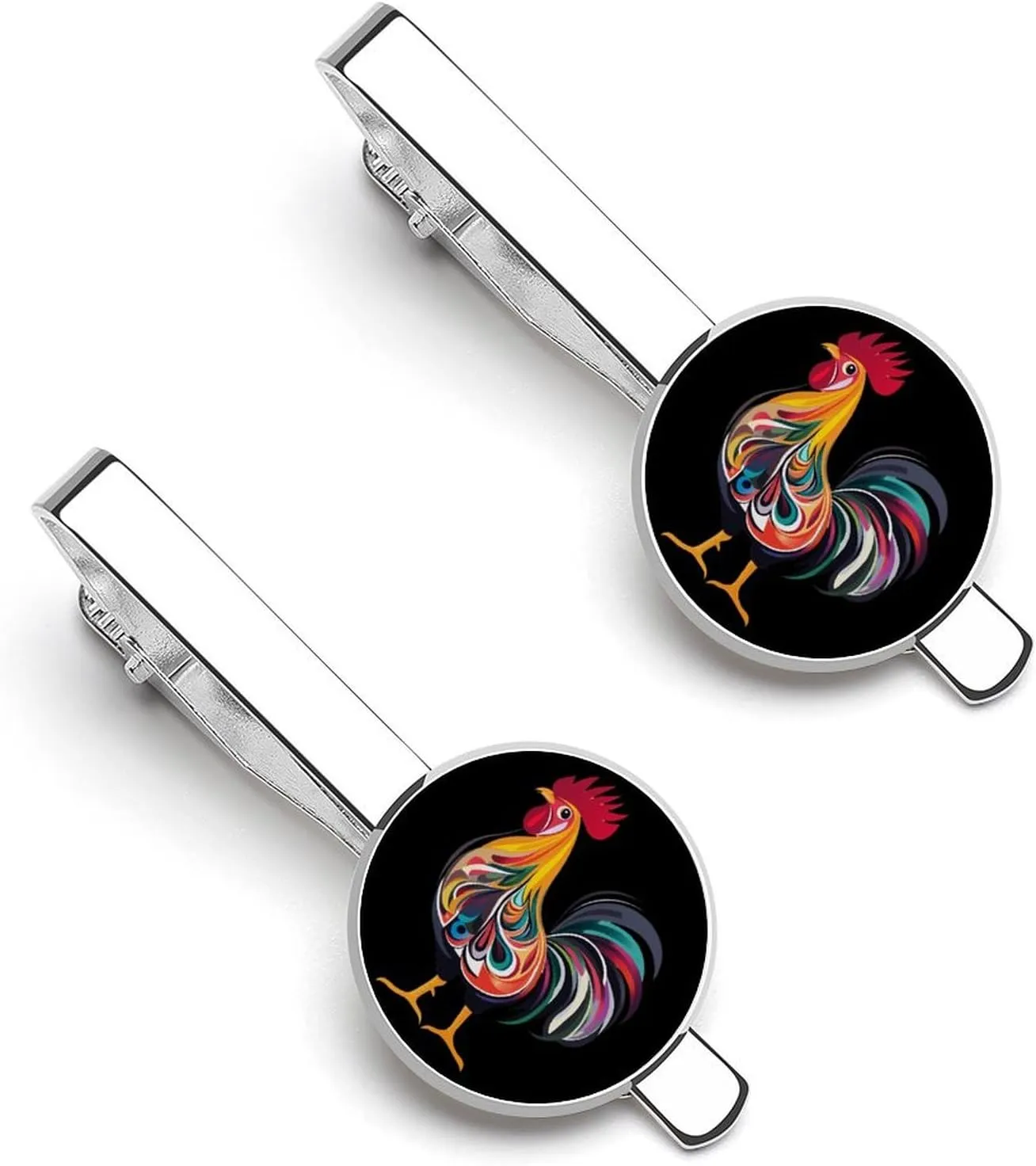 Funny Chicken Rooster Men's Tie Clip Tie Bar Round Tie Clasp Classic Tie Tack Pins Jewelry Accessories
