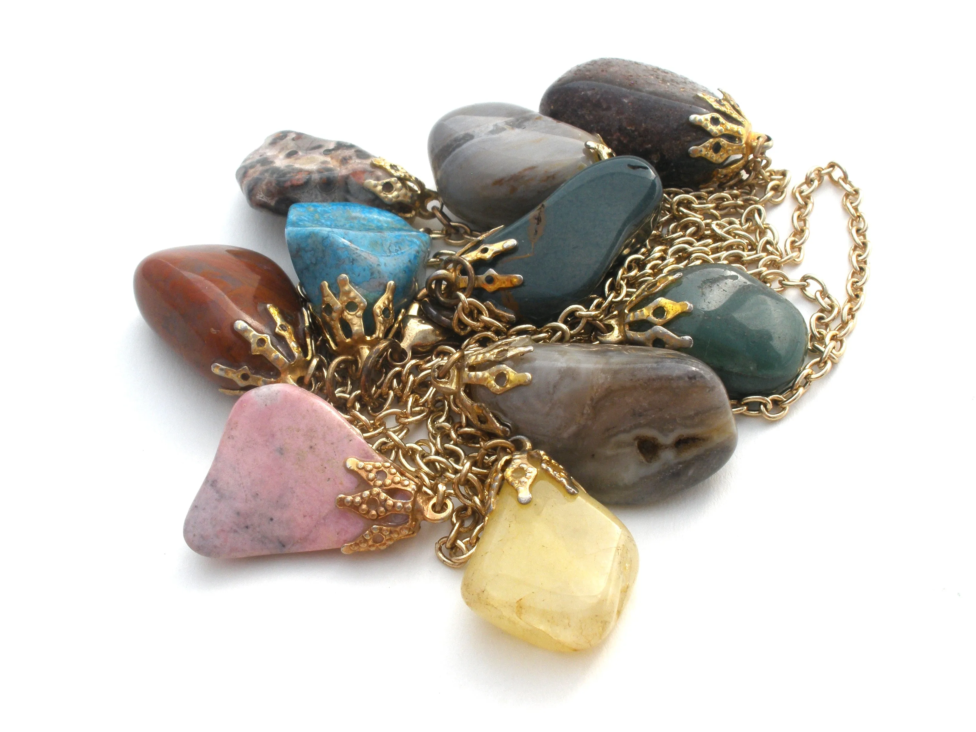 Gemstone Nugget Festoon Necklace Vintage