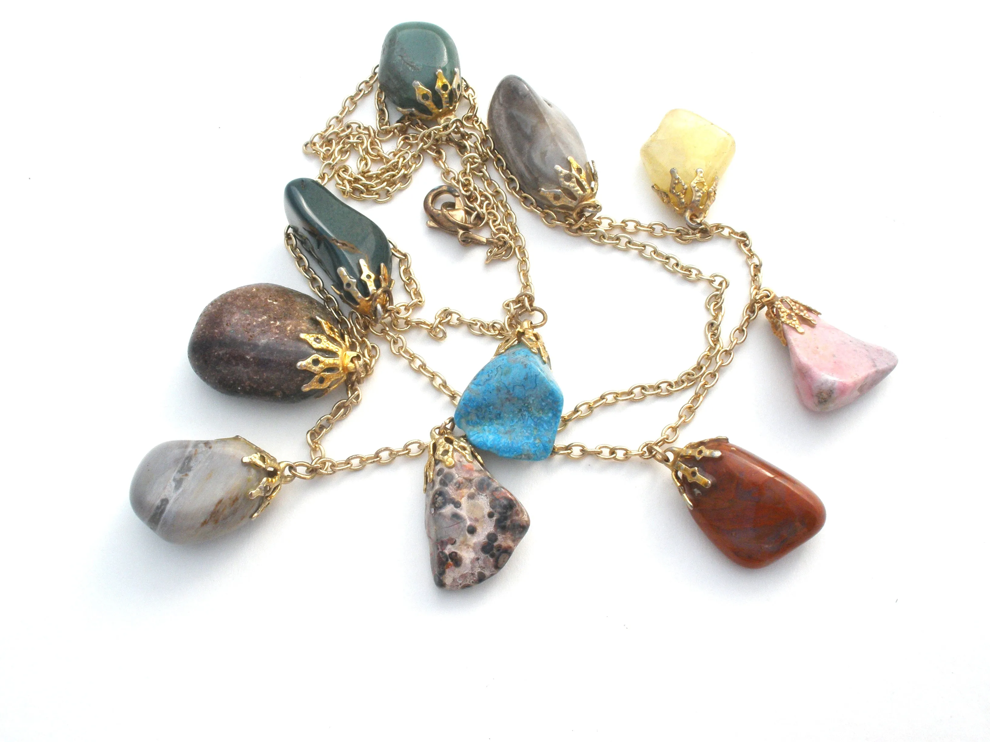 Gemstone Nugget Festoon Necklace Vintage