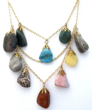 Gemstone Nugget Festoon Necklace Vintage