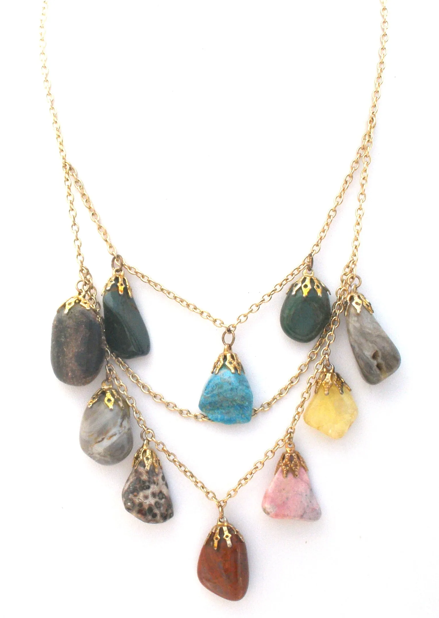Gemstone Nugget Festoon Necklace Vintage