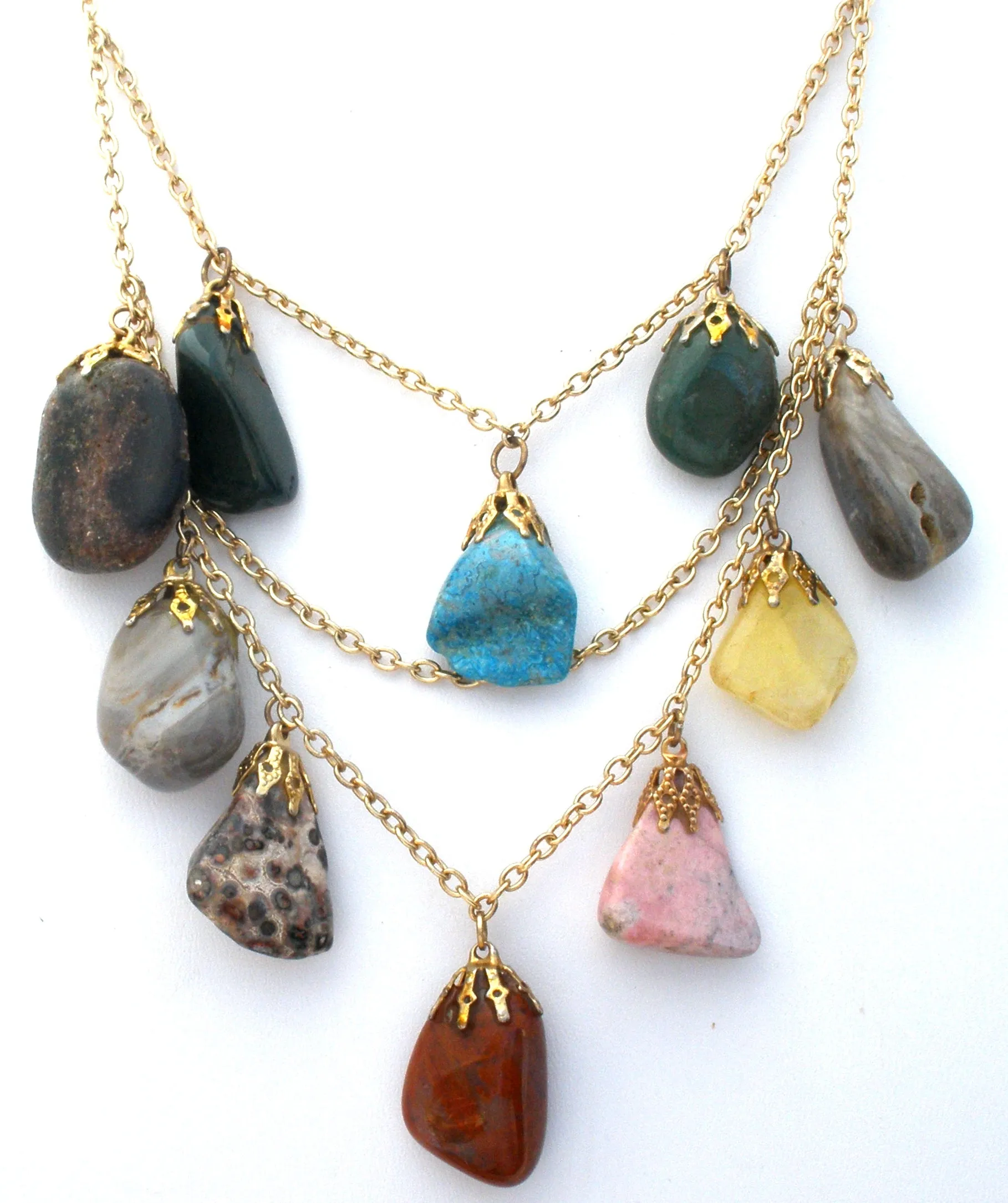 Gemstone Nugget Festoon Necklace Vintage