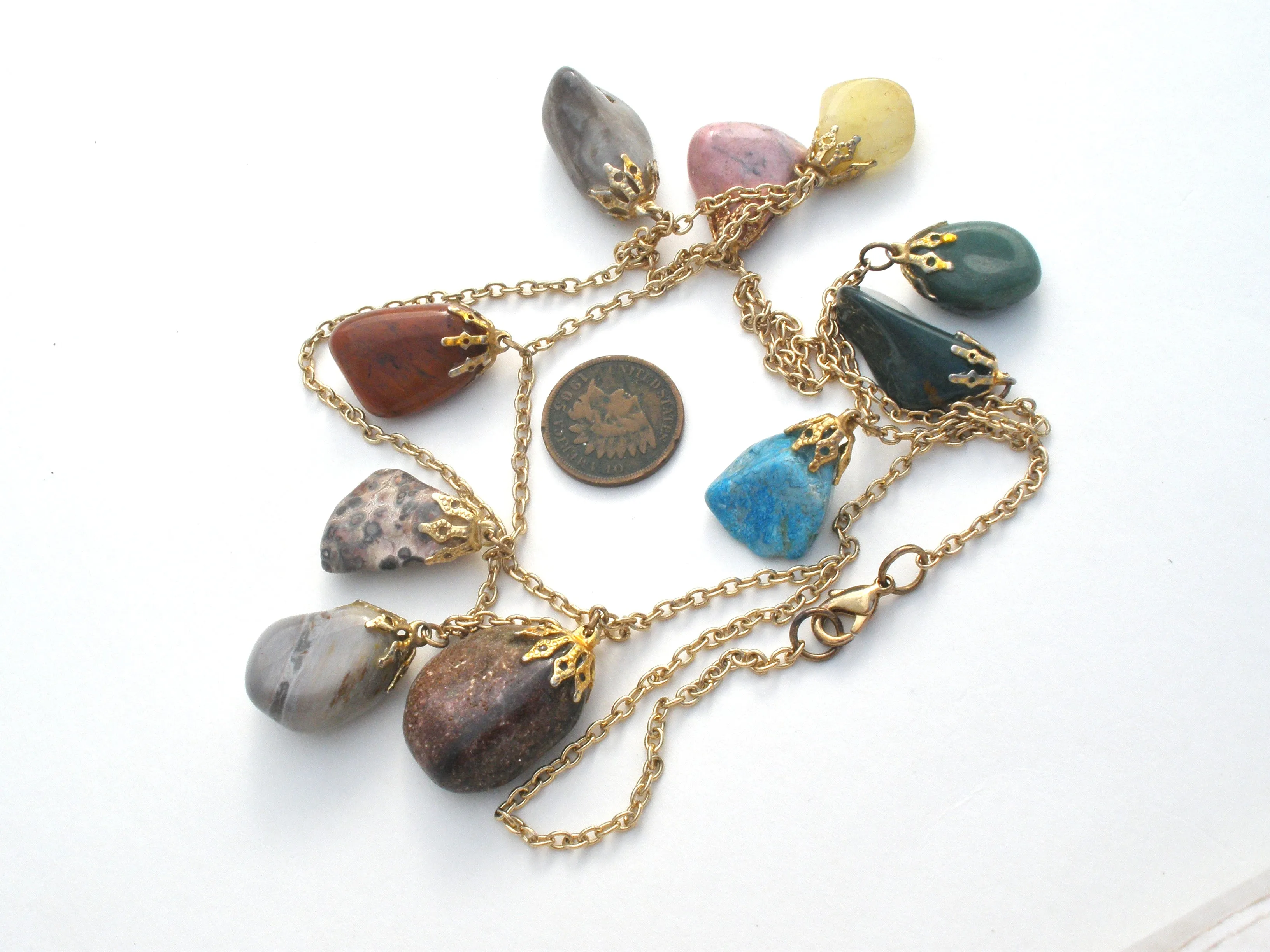 Gemstone Nugget Festoon Necklace Vintage