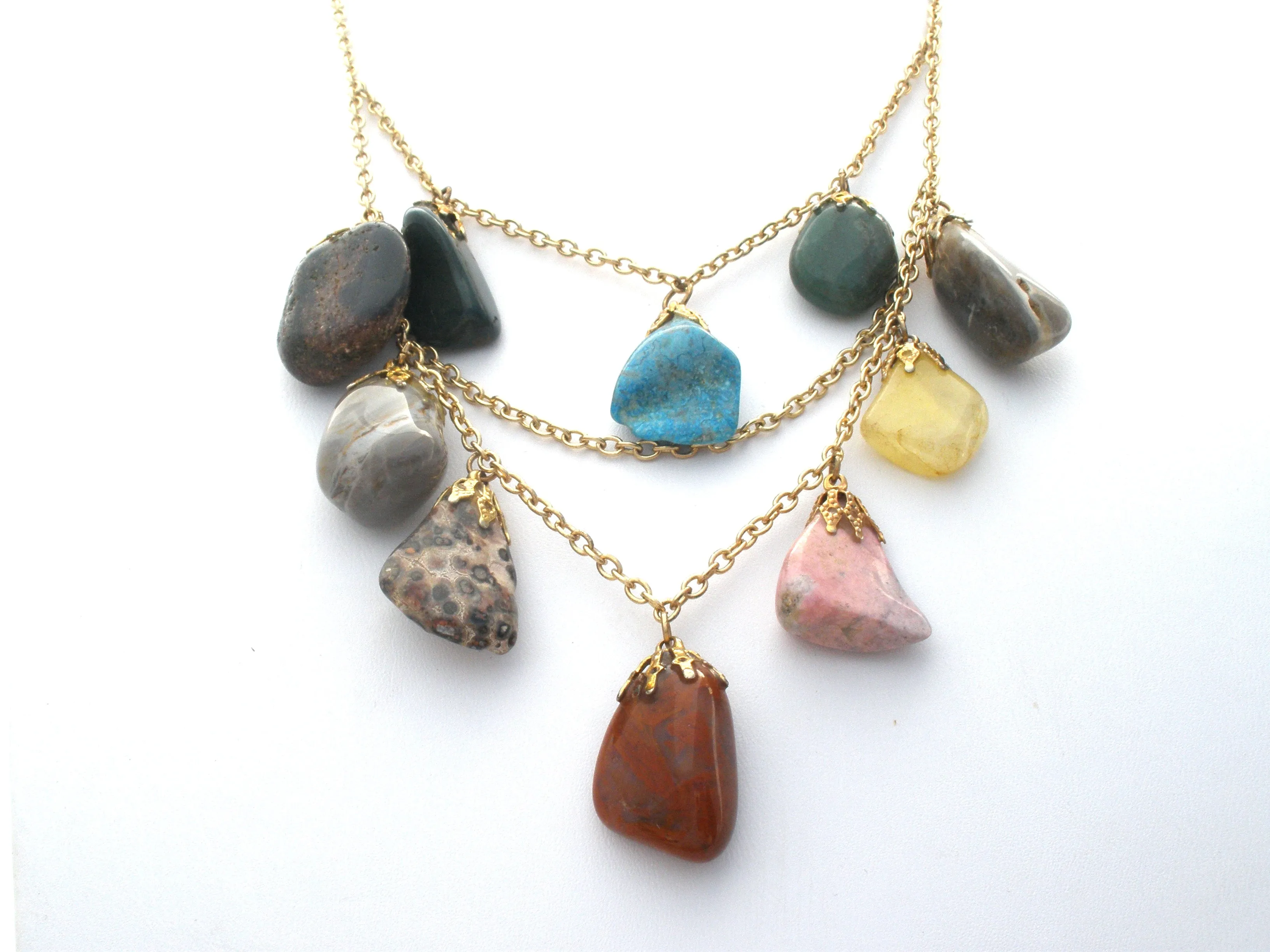 Gemstone Nugget Festoon Necklace Vintage