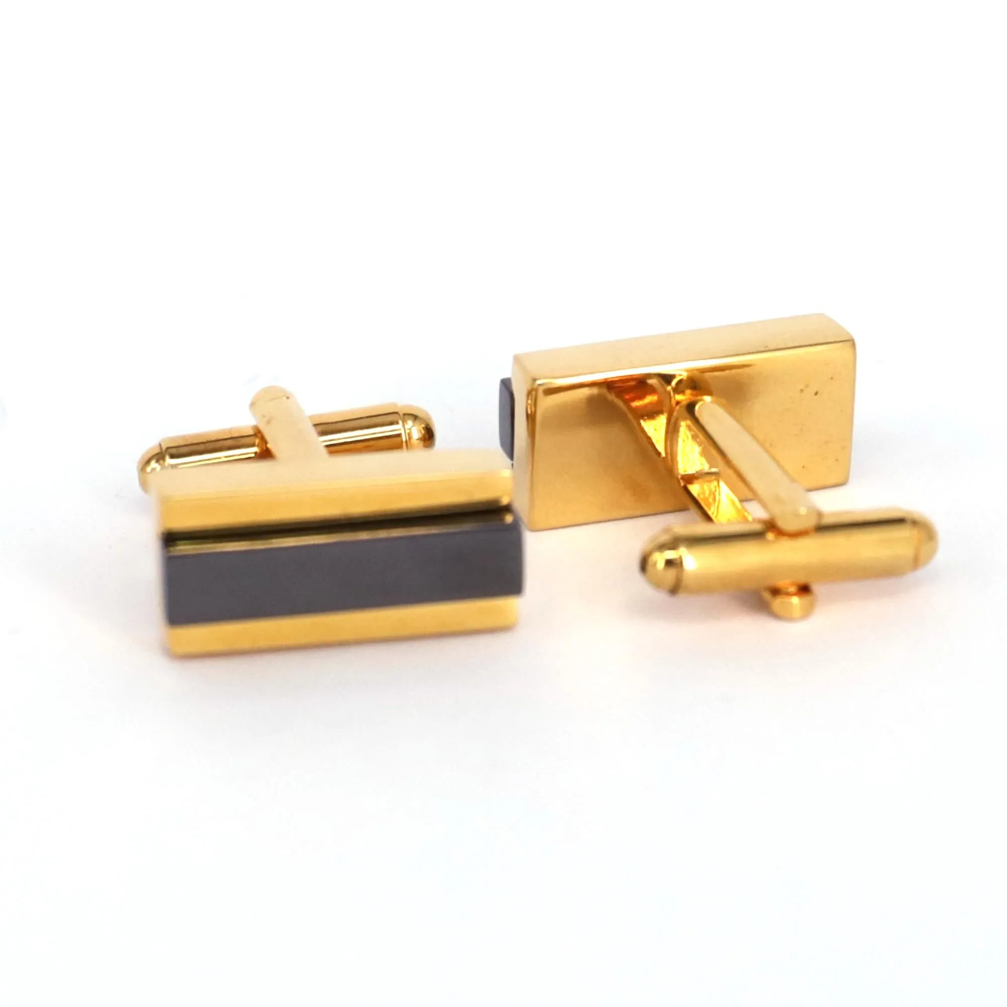 Gold Bar with Black Fiber glass Rectangle Cufflinks (Online Exclusive)