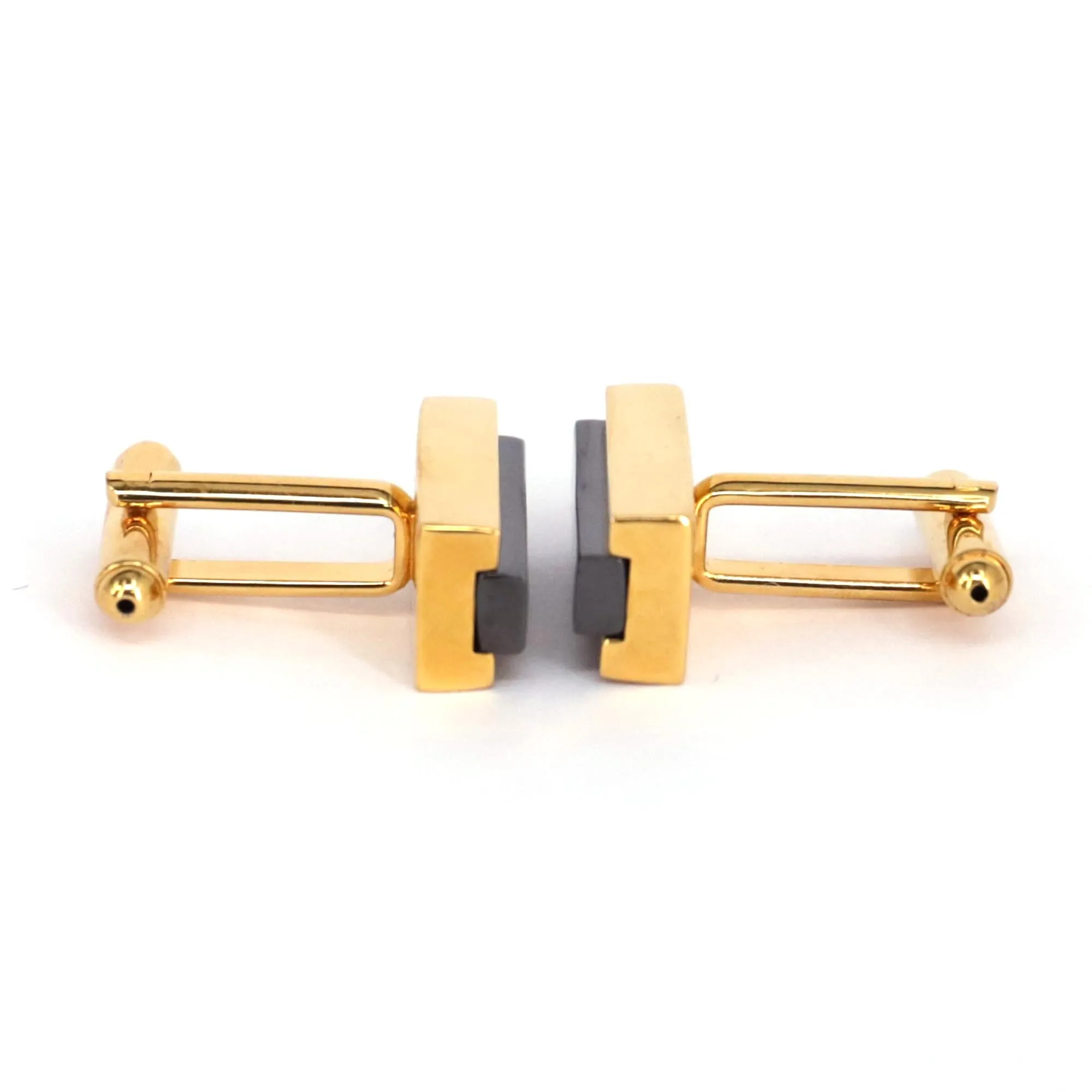 Gold Bar with Black Fiber glass Rectangle Cufflinks (Online Exclusive)