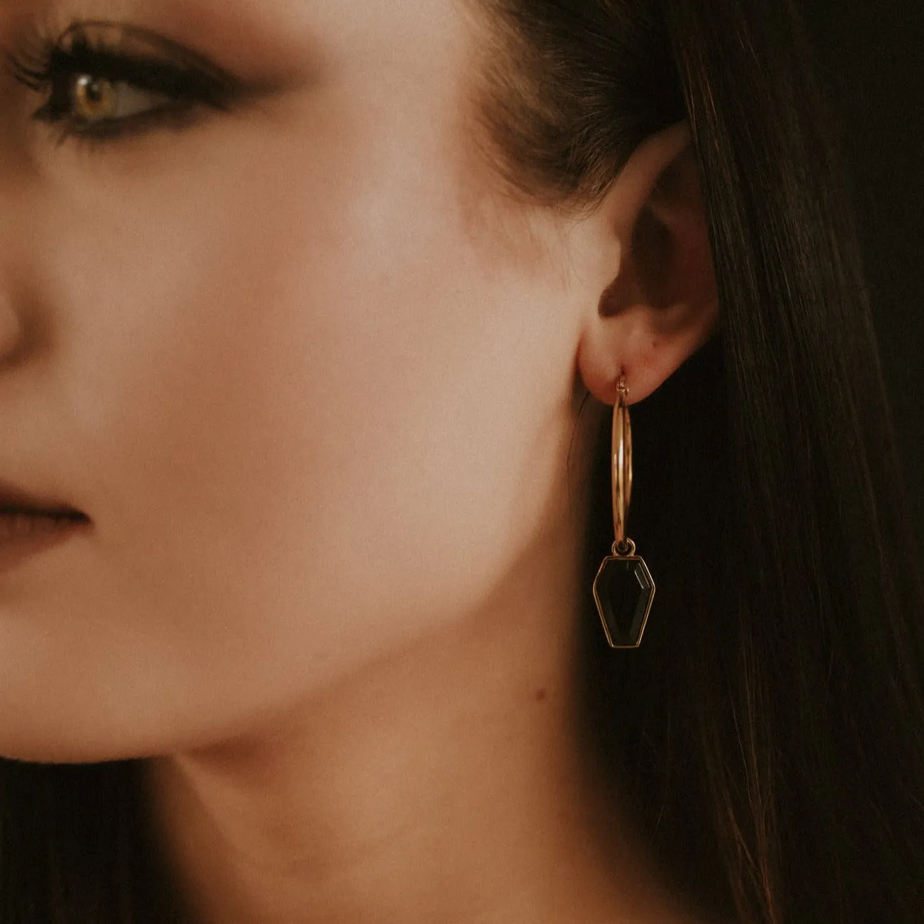 Gold Crypt Black Coffin Gothic Hoops