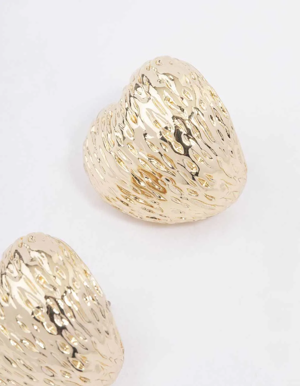 Gold Puffy Textured Heart Stud Earrings