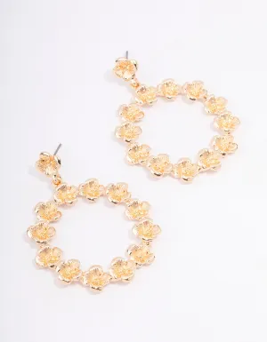 Gold Rose Circular Drop Earrings