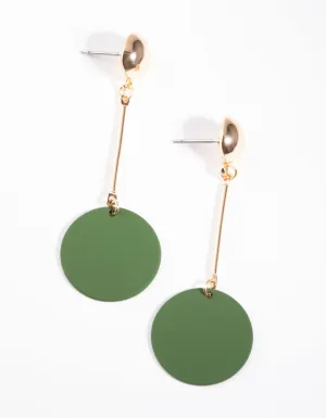 Gold Round Disc Drop Earrings