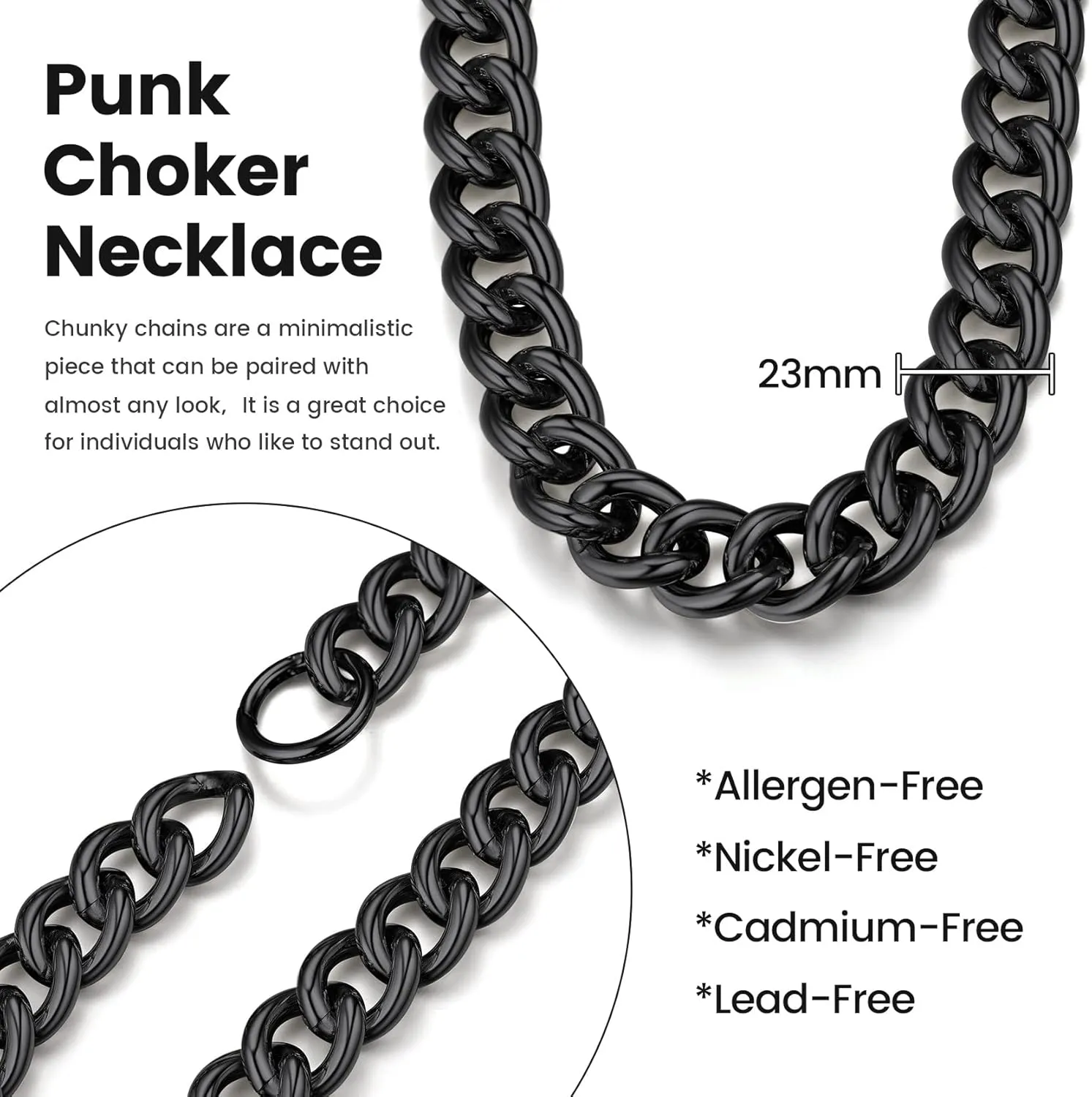 GOLDCHIC JEWELRY Chunky Chokers Gold Chain Necklace for Women, 5mm/12mm/23mm Hip Hop Turnover Cuban Chain Necklace, Thick Link Choker Chain Necklaces 161820 22''(Gift Box)