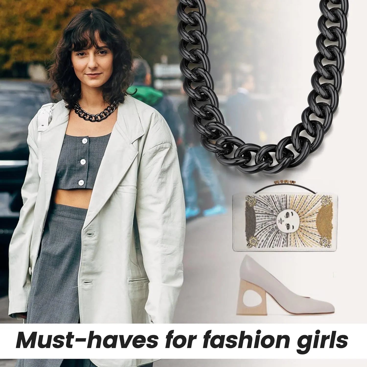 GOLDCHIC JEWELRY Chunky Chokers Gold Chain Necklace for Women, 5mm/12mm/23mm Hip Hop Turnover Cuban Chain Necklace, Thick Link Choker Chain Necklaces 161820 22''(Gift Box)