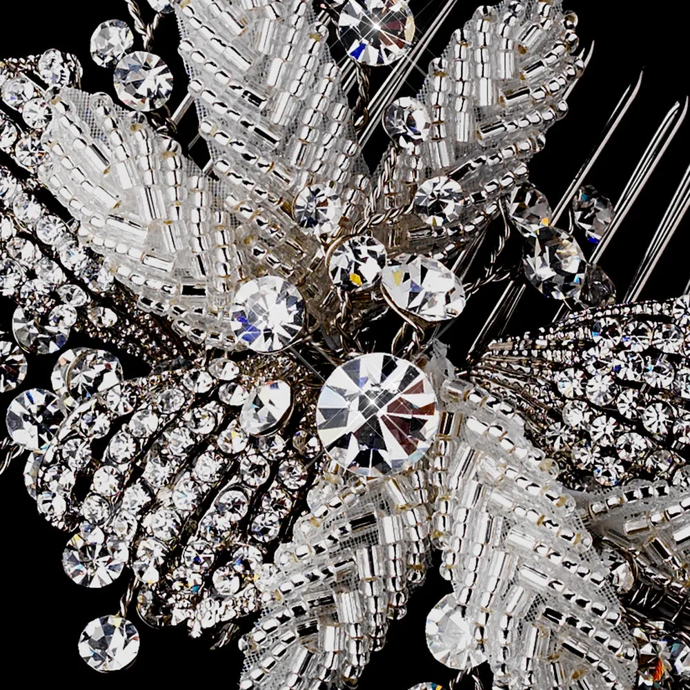 Gorgeous Antique Silver Crystal Floral Bridal Hair Comb