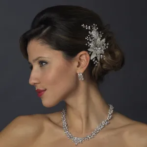Gorgeous Antique Silver Crystal Floral Bridal Hair Comb