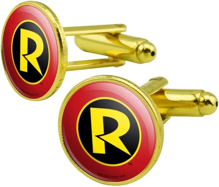 GRAPHICS & MORE Batman Robin Logo Round Cufflink Set Gold Color